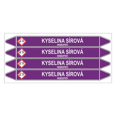 Značení potrubí, kyselina sírová,4 ks, 250 × 26 mm